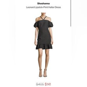 Shoshanna Leonard Lipstick-Print Halter Dress